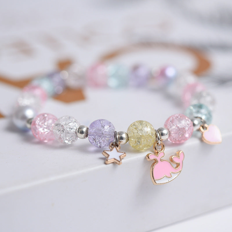 Girls Cute Bracelet With Plant Flower Plus Crystal Design Korean Beads Adjustable Childrens Bracelet 14cm 20cm