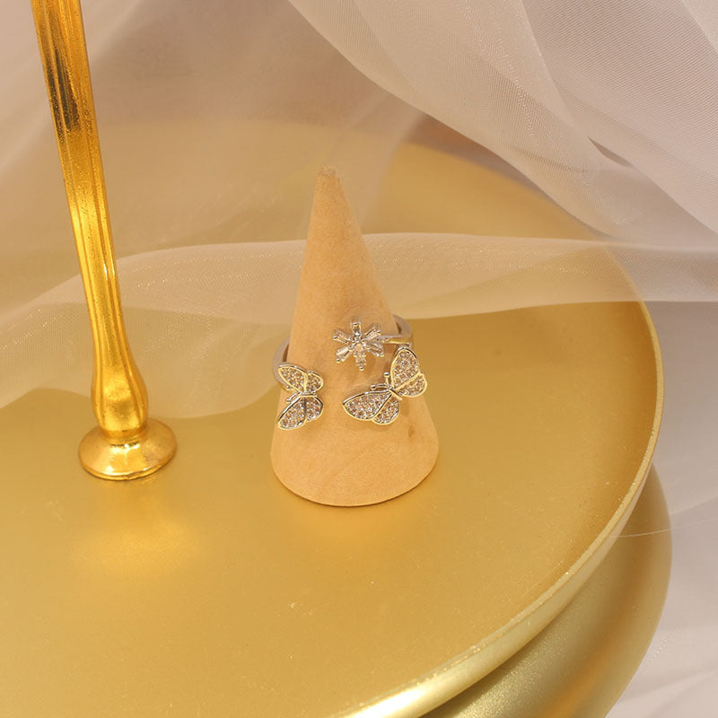 Womens Fashion Butterfly Ring Delicate Alloy Floral Design Electroplated Gift For Travel Souvenir Individually Packed