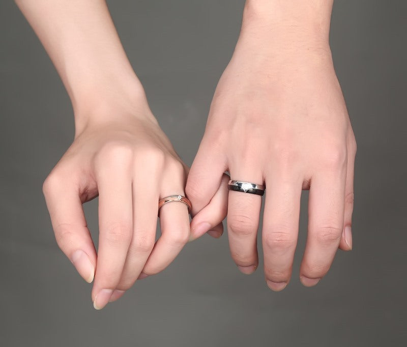 Stainless Steel Couple Ring Geometric Design Korean Style Wedding Gift Set for Partners for Modern Style Looks