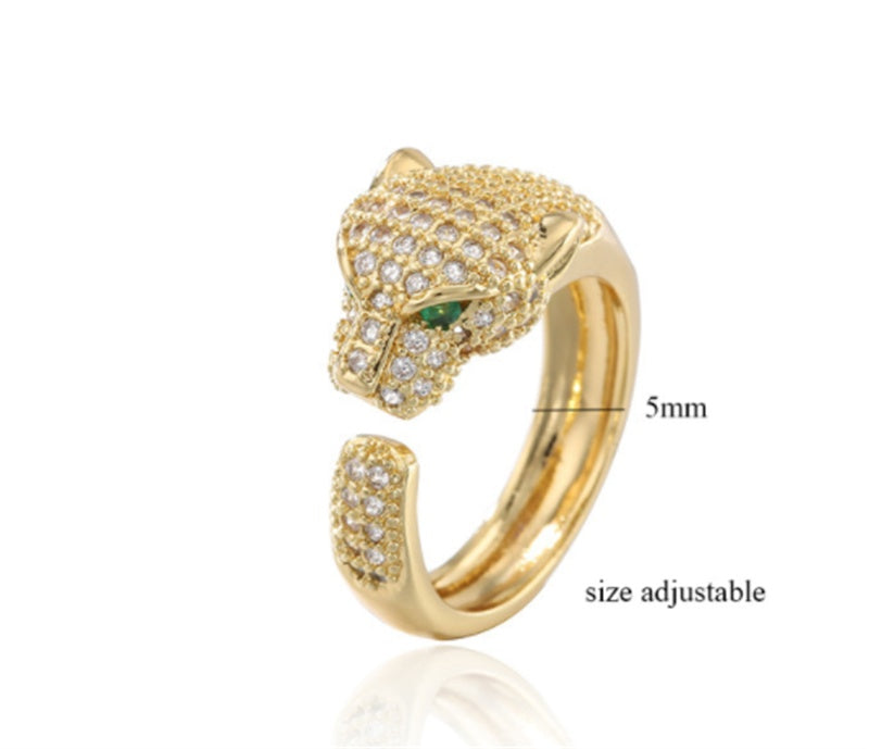 Leopard Zircon Open Ring Gold Plated Copper Brass Adjustable Dainty Fashion Jewelry For Women For Simple Style