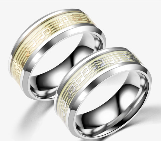 Stainless Steel Glow In The Dark Musical Notation Ring For Men Luminous Score Design Band Statement Ring Gifts