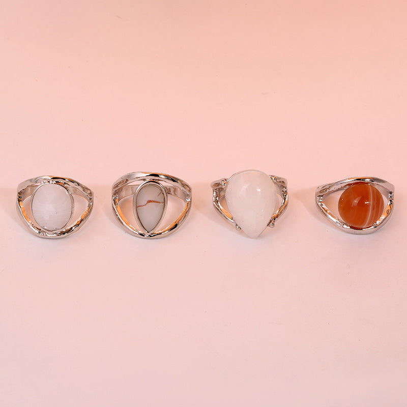 Geometric Ring Set For Women With Diamond Accent Small Round Design Alloy Fashion Jewelry Gold Tones And Shine