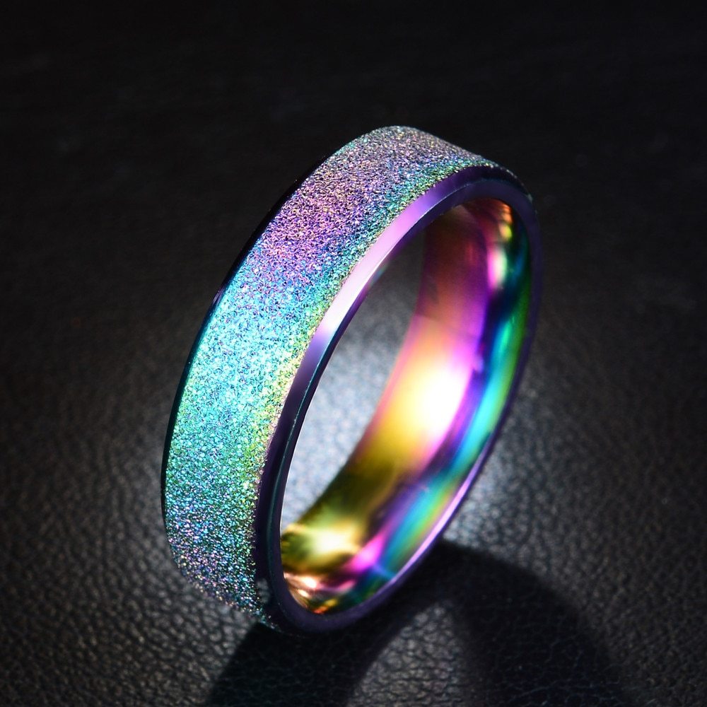 Frosted Stainless Steel Ring 6mm Unisex Band Gift Box