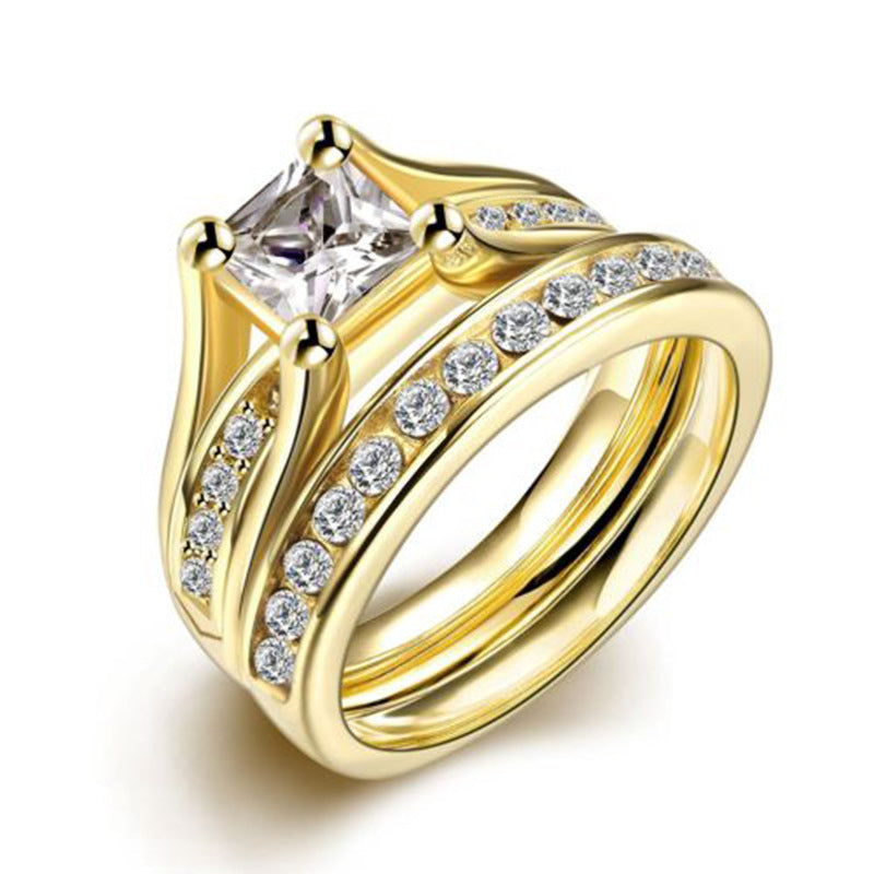 Hearts And Arrows Plated Copper Ring Simulated Diamond Geometric Couple Engagement Promise Anniversary Jewelry