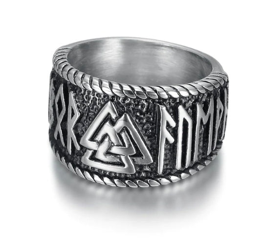 Stainless Steel Valknut Rune Ring Viking Jewelry Amulet