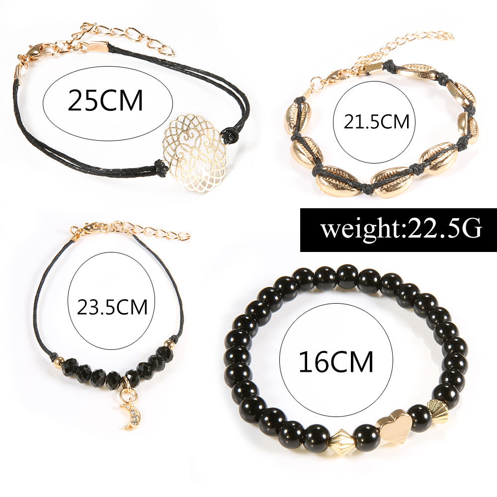 Womens Bracelets Set 4 Piece Shell Hollow Flower Beads Chain Delicate Bohemian Stackable Wristwear For Women X