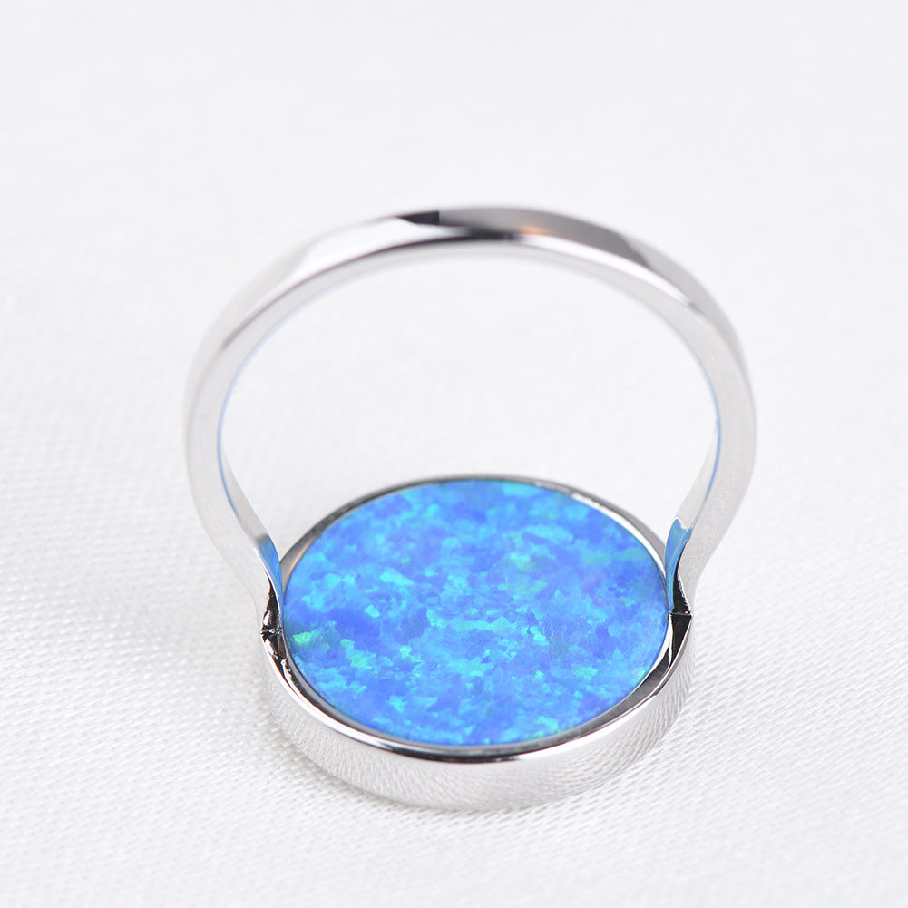 Unisex Copper Ring Life Tree Round Inlay Gold Plated Gemstone Semi Precious Stone European Style Birthday Gift