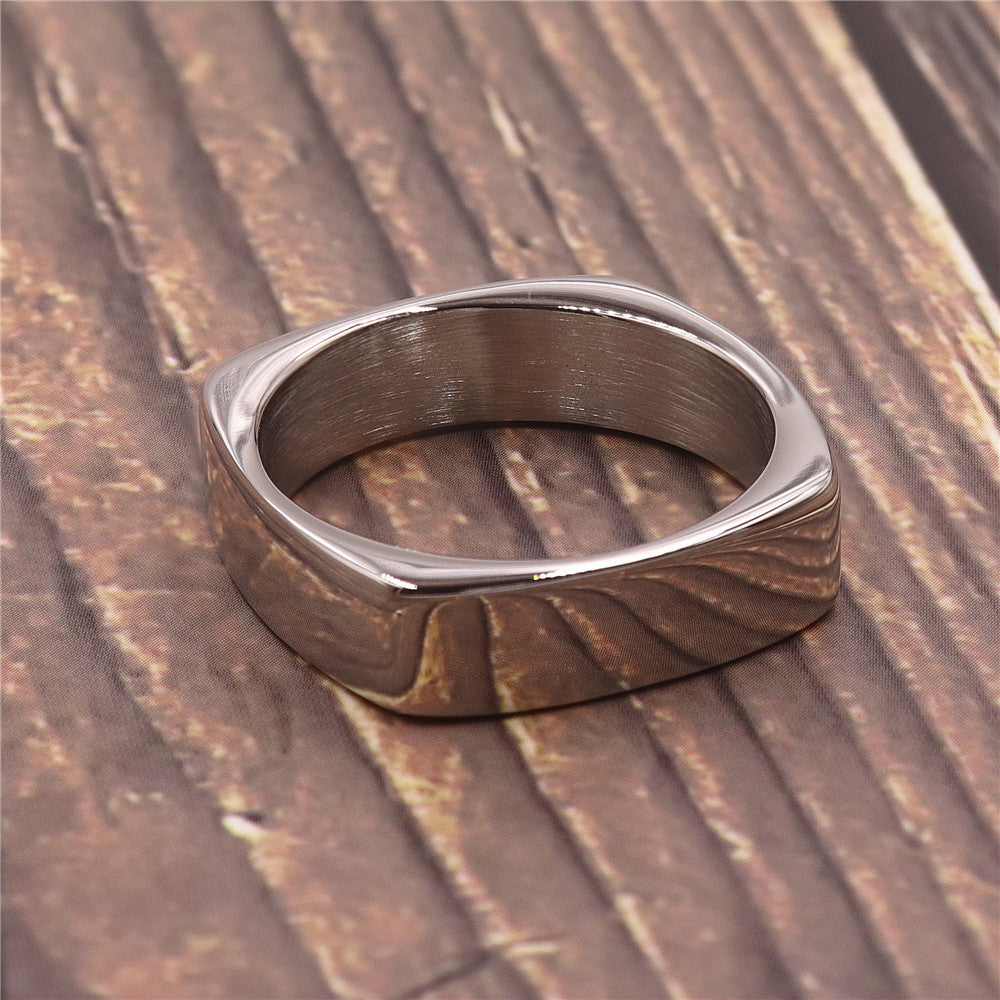 Rectangular Mens Stainless Steel Ring No Inlay Smooth Band For Everyday Wear Durable Comfort For Daily Outdoor