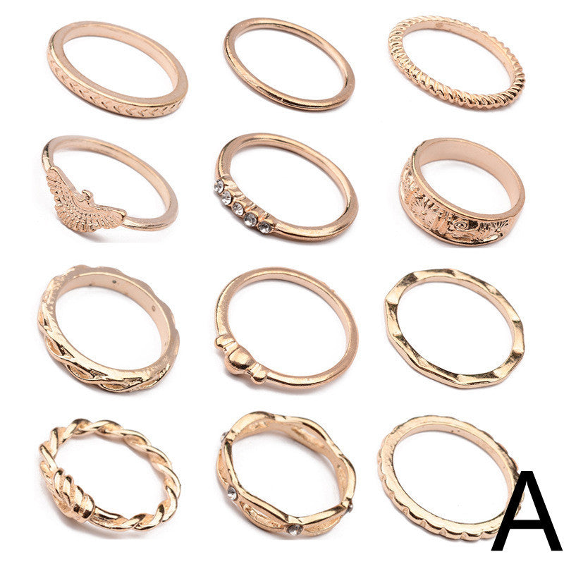 Womens Geometric Rings Set European American Alloy Fashion Jewelry Circle Ring Design for Women Gold Ring Sets