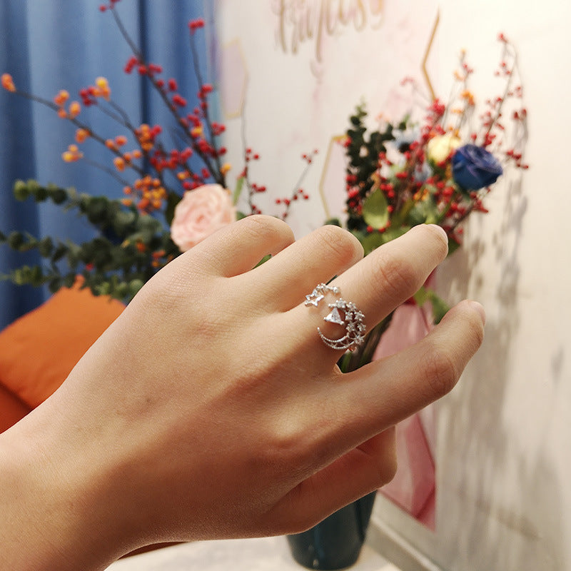 Ring Female Trend Korean Style Star Inlay Copper Rose Gold Platinum Electroplated Gift Birthday Packaging Included