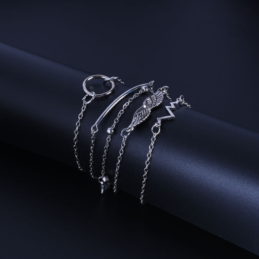 Women Bracelet Set of 5 Electroplated Alloy Wing String Bead Round Tube Circle Design Lightweight Jewelry Gift