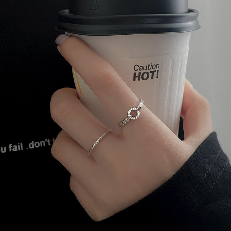 Sterling Silver Adjustable Open Ring For Women Zircon Inlaid Korean Inspired Design With Unique Character Gift