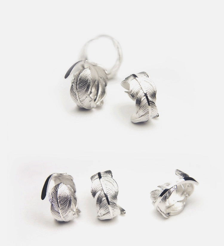 Sterling Silver Feather Ring Adjustable Open Design With Textured Feather Detailing 925 Silver Packaging Ready