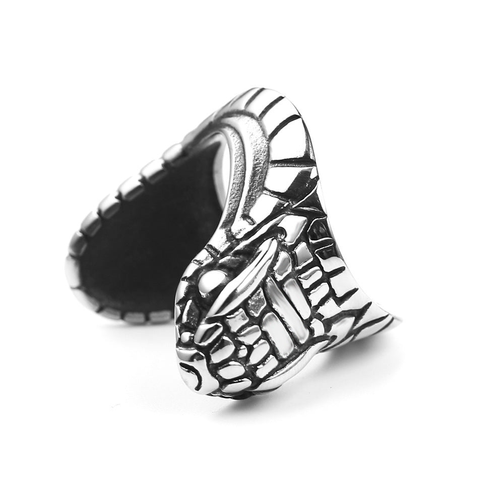 Retro Opening Snake Ring For Men Alloy Band With Antique Silver Bronze Finish Geometric European American Style