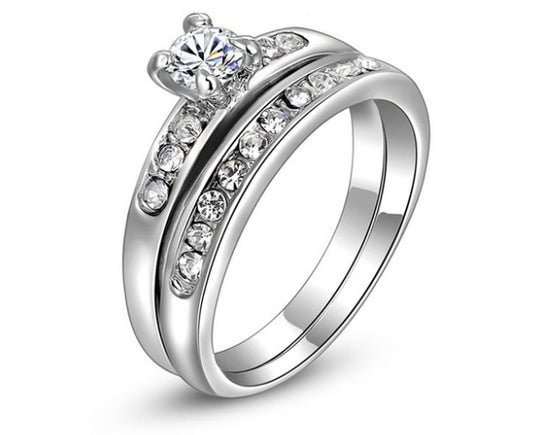Silver Tone Ring Sets For Women Diamond Cubic Zirconia Bridal Engagement Wedding Bands Jewelry Sparkle Shine X