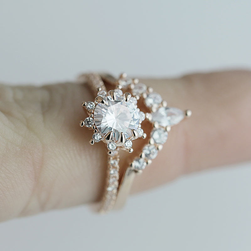 Sunflower Zircon Ring Rose Gold Plated Copper Flower Jewelry For Women Sizes 6 7 8 9 10 Handmade Statement Accessory