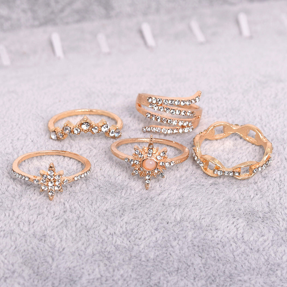 Womens Ring Set Gemstone Alloy Electroplated 17 Piece Fashion Jewelry Stackable Dainty Party Daily Wear Elegant