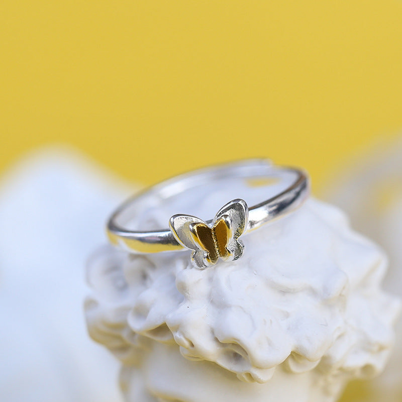 Sweet And Lovely Three Dimensional Golden Butterfly Ring 925 Silver Women Jewelry For Every Day Wear And Gifts