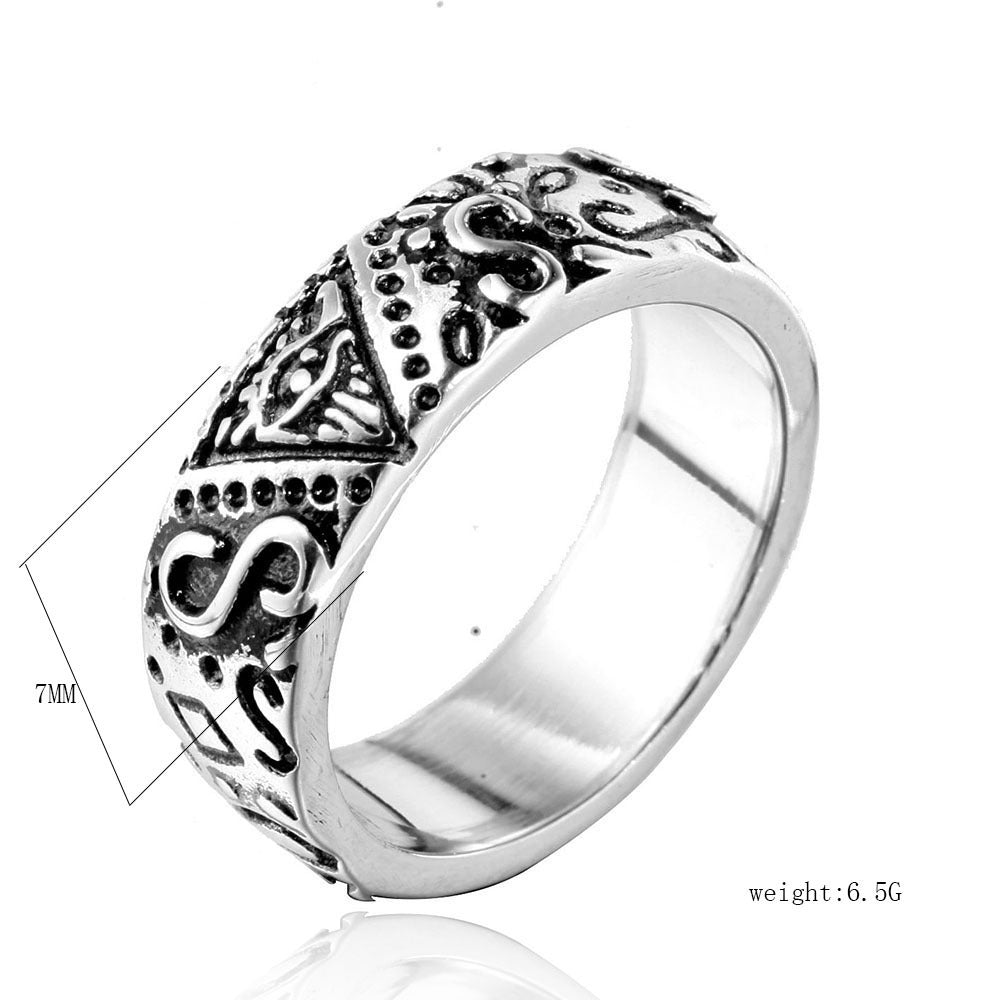 Mens Titanium Steel Ring With Eye Design Geometric Pattern