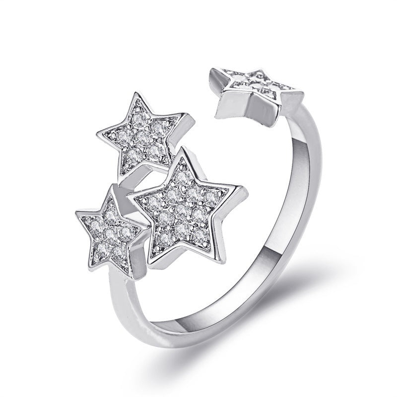 Womens Copper Ring With Five Point Star Inlaid Gem Electroplated Jewelry For Women Fashion Accessory Gift Idea Shine