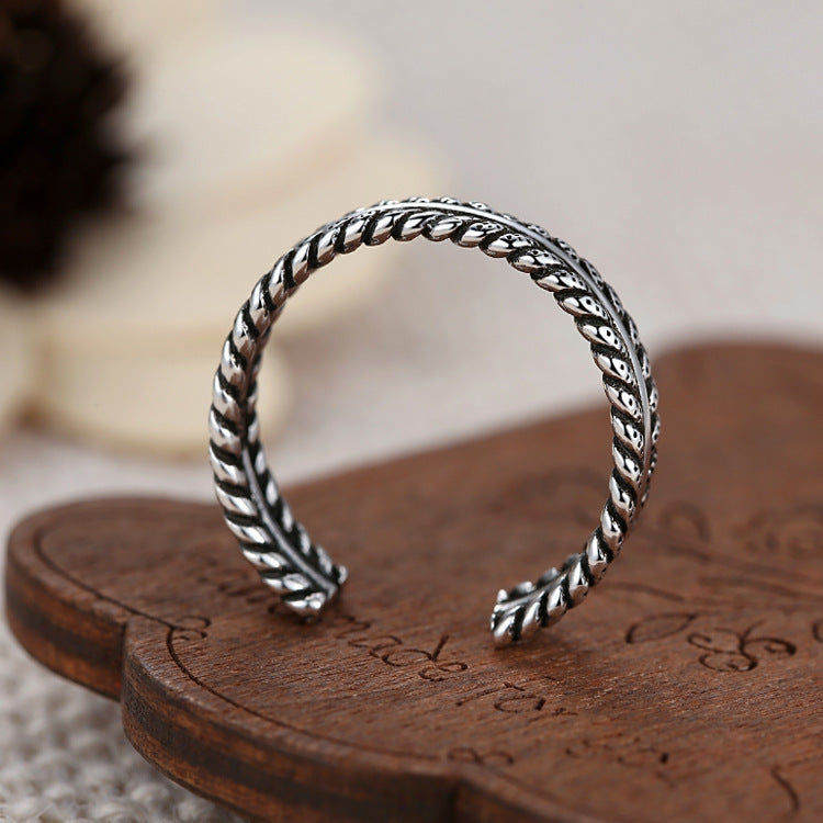 Vintage Rope Ring Sterling Silver S925 Retro Distressed