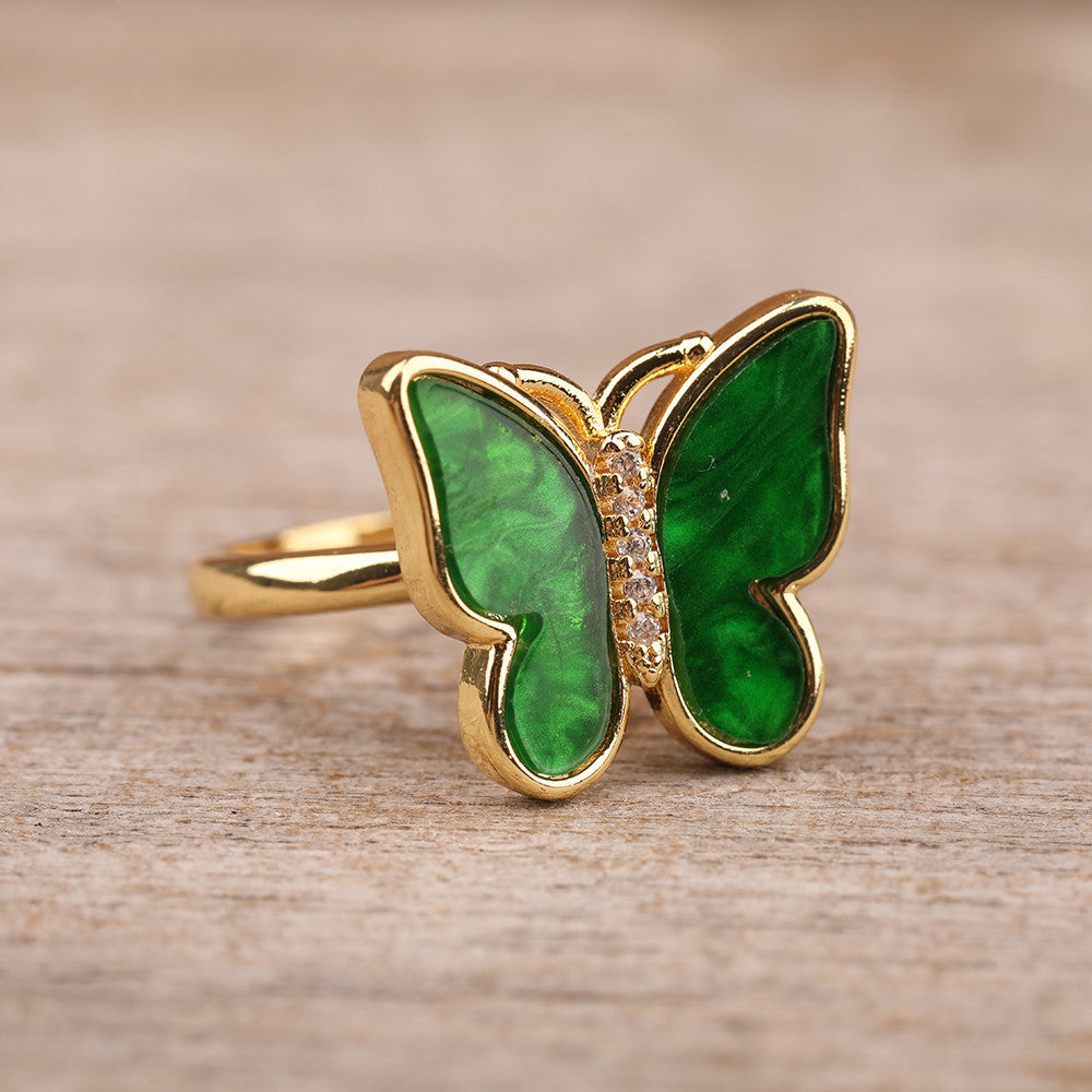 Rotatable Butterfly Ring with Enamel and Natural Stone Gift
