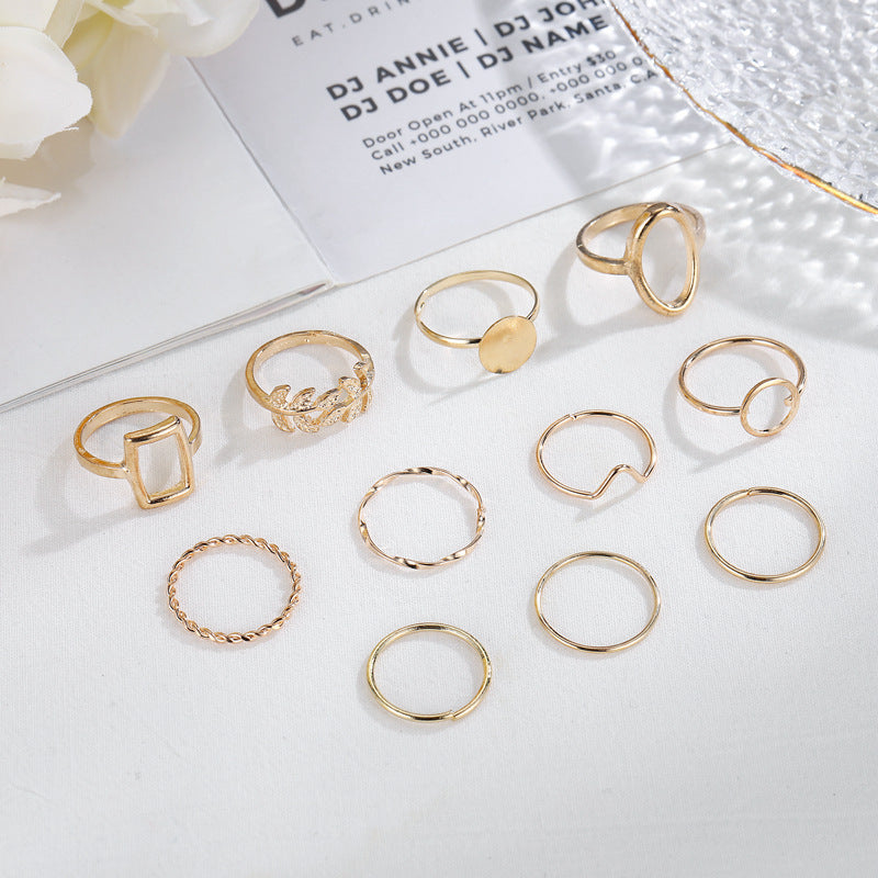 Womens Alloy Geometric Ring Set Simple Electroplated Design Trendy Chain Accent Everyday Jewelry Collection Set