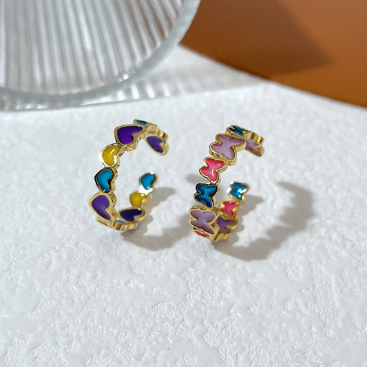 Unisex Adjustable Copper Heart And Butterfly Ring For Couples With Dripping Oil Design In Golden Finish Gift For Lovers