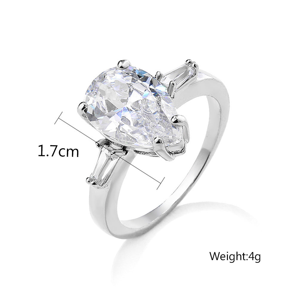 Womens Ring Water Drop Zircon Micro Inlay White Gold Plated European American Design Exquisite Jewelry For Her