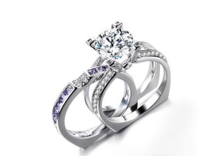 Copper Ring Set With Cubic Zirconia Stones Geometric Wedding Bands For Women Fashion Jewelry 12mm Elegant Design