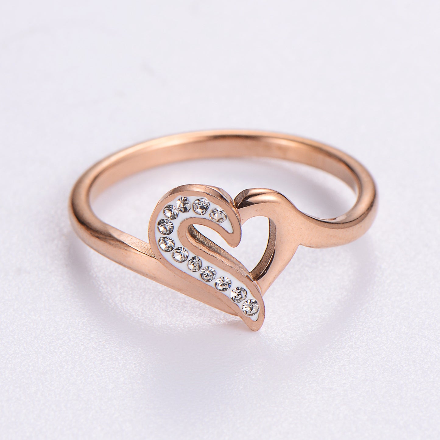 Women Stainless Steel Heart Inlaid Ring Retro Fashion Electroplated Durable Elegant Versatile Quality Everyday Wear
