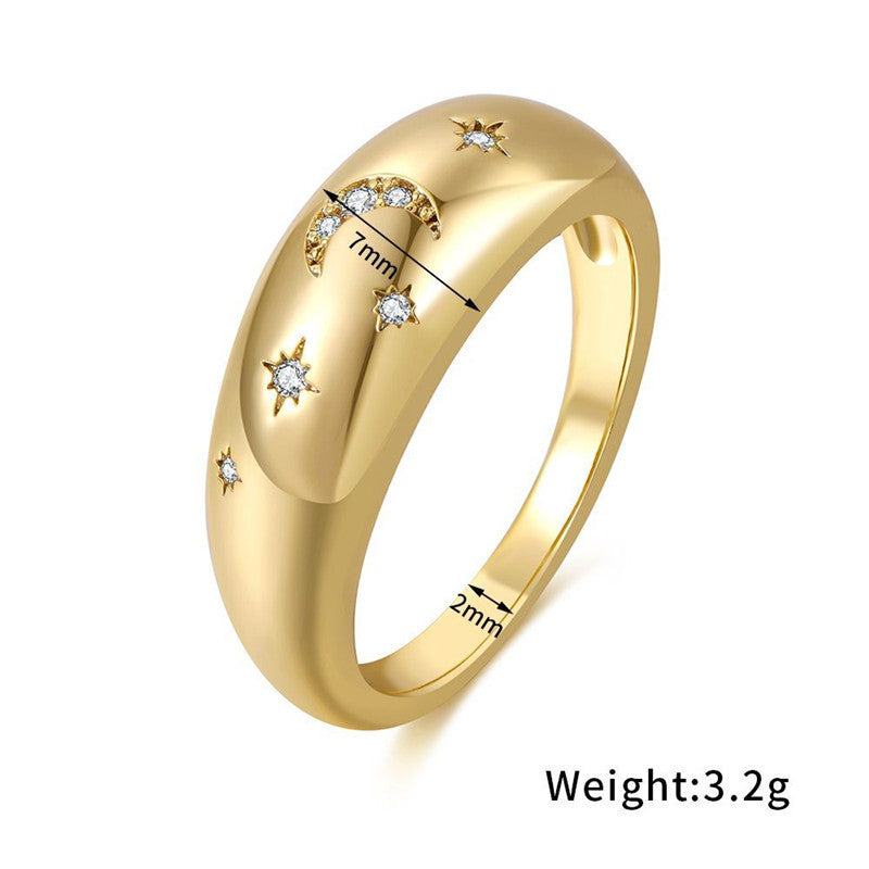 Unisex Geometric Ring Copper Plated Zircon Inlaid European American Design Electroplated Jewelry Accessory Luxe