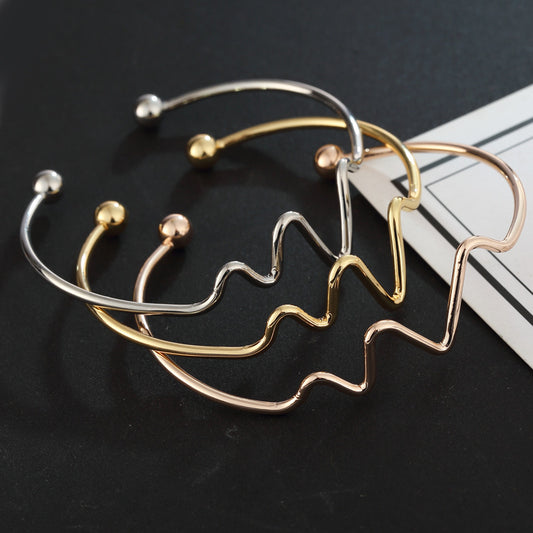 Lightning Bolt Bracelet Metal Bangle For Women Electroplated Gold Silver Rose Gold Jewelry Stylish Everyday Accessory