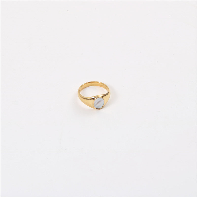 Geometric Natural White Fritillaria Shell Ring Stainless Steel Jewelry Long Lasting Color Women And Girls Ring