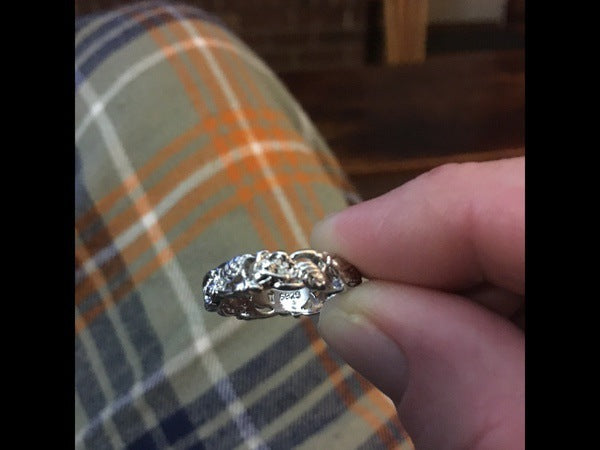 Womens Gold Plated Copper Ring Sterling Silver Inlay Leaf