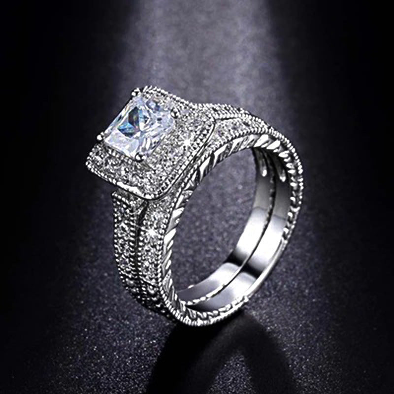 Silver Plated European And American Diamonds Fashion Luxury Couple Square Drill Sparkle For Evening Wear Shine
