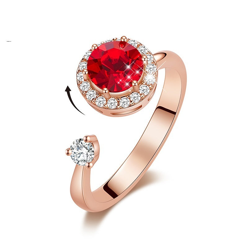 Ladies Rotating Crystal Inlay Ring With Copper Band Adjustable European American Style Jewelry Elegant Shimmer