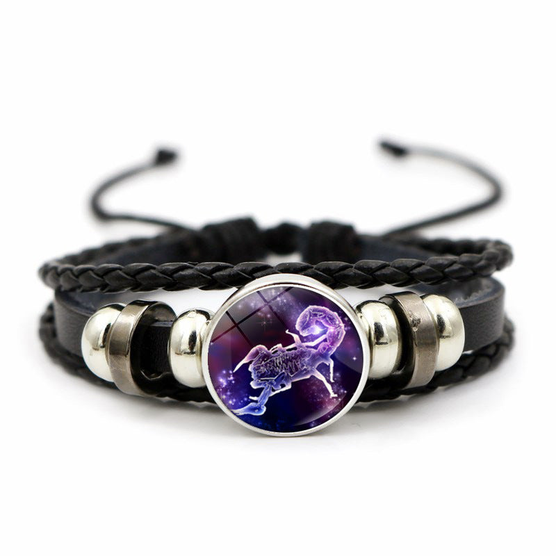 Braided Leather Bracelet With Glass Beads Bohemian Jewelry For Women Girls Alloy Accents Adjustable Length Gem