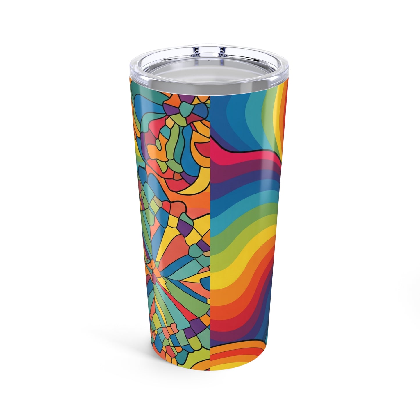 20 Ounce Stainless Steel Tumbler With Printed Artwork Double Wall Vacuum Insulation Spill Resistant Travel Mug