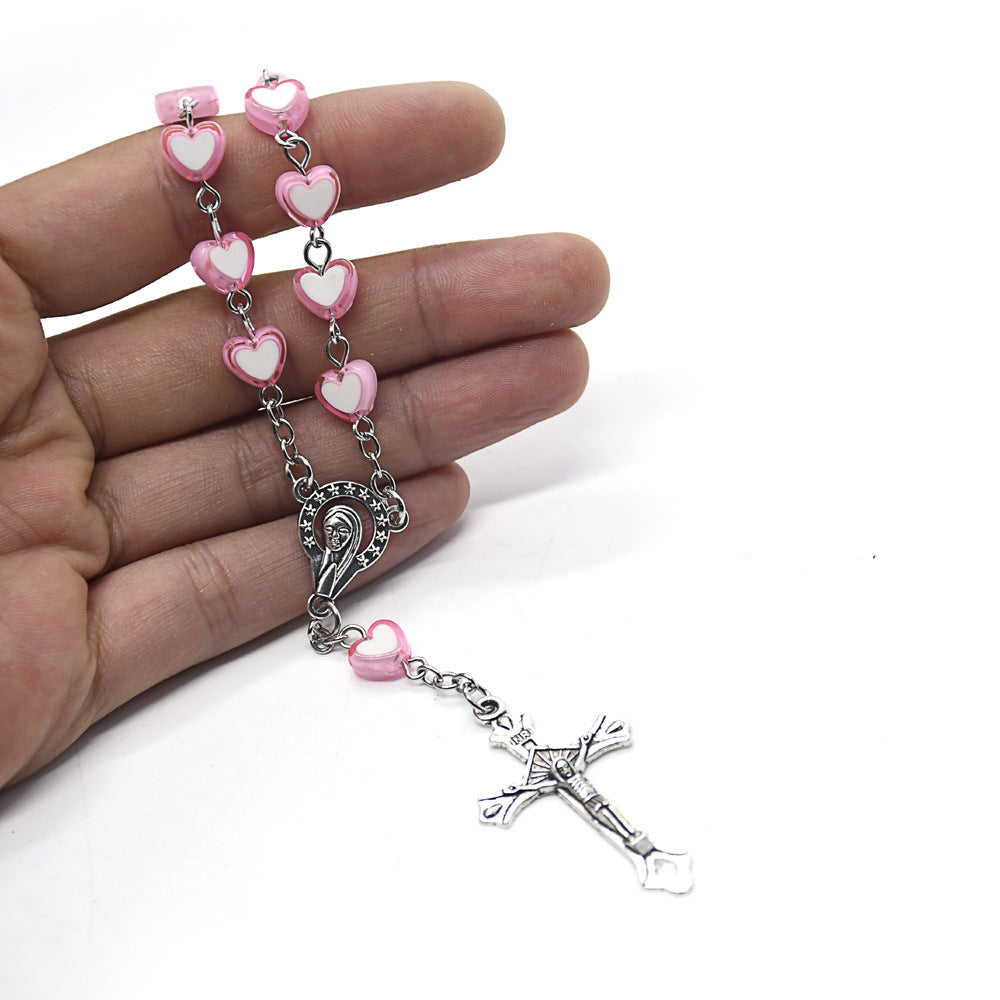 Unisex Rosary Beads Bracelet Geometric Plastic Cross Bracelet Baptism Spiritual Jewelry Gift for Prayer Divine