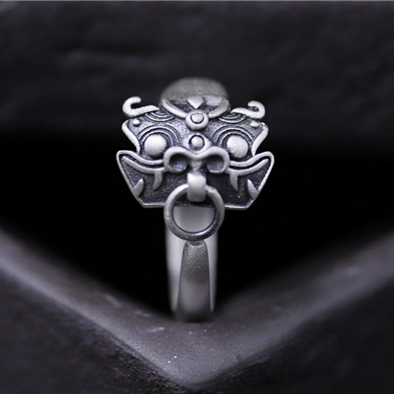 Adjustable Copper Ring Thai Silver Animal Head Applique Pepper God Beast Design Statement Jewelry For Women Everyday