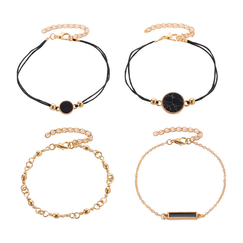 Womens Geometric Bracelet Set Alloy Jewelry Electroplated Gold Finish Black Turquoise Pattern Personalized Gem