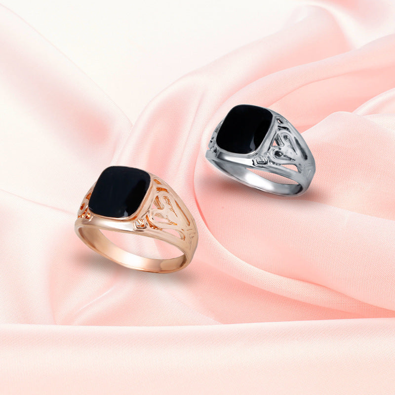 Womens Alloy Inlay Ring With Gemstone Hollow Carved Design