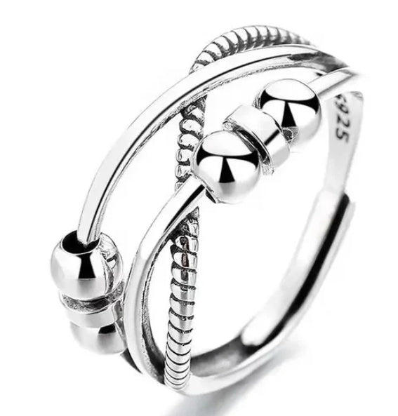 Womens Adjustable Copper Ring Double Layer Rotating Geometric Fidget Band For Anxiety Relief Electroplated Finish