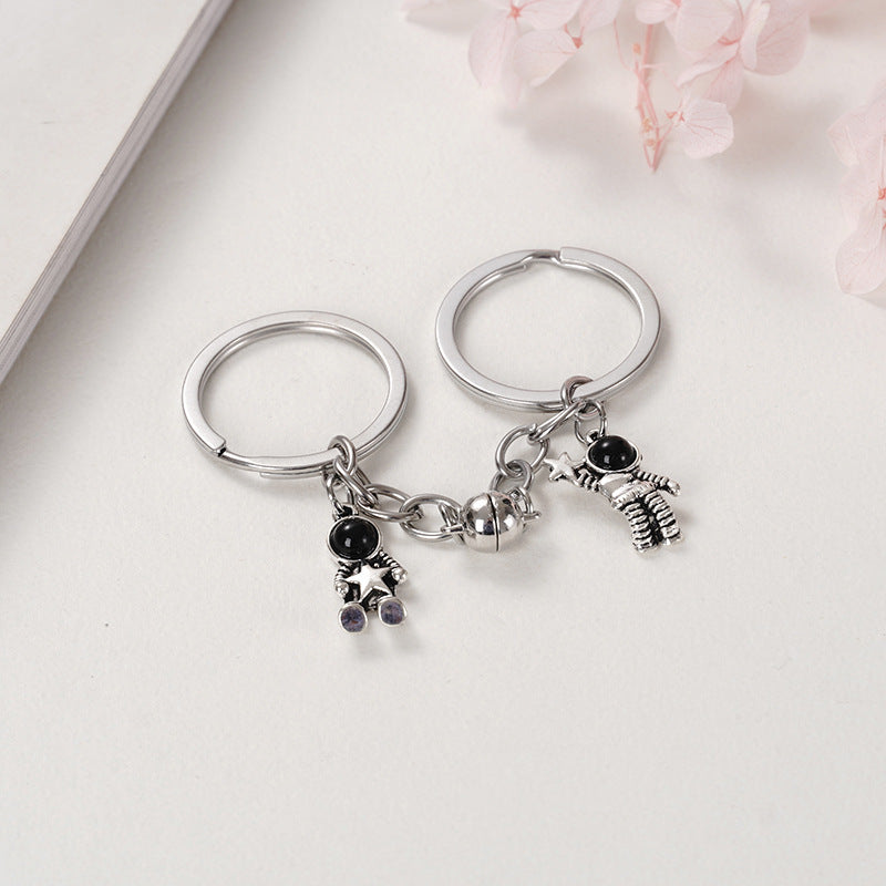 Metal Astronaut Keychain Set Star Magnet Keychains Space Themed Key Rings Celestial Jewelry Accessories Themed