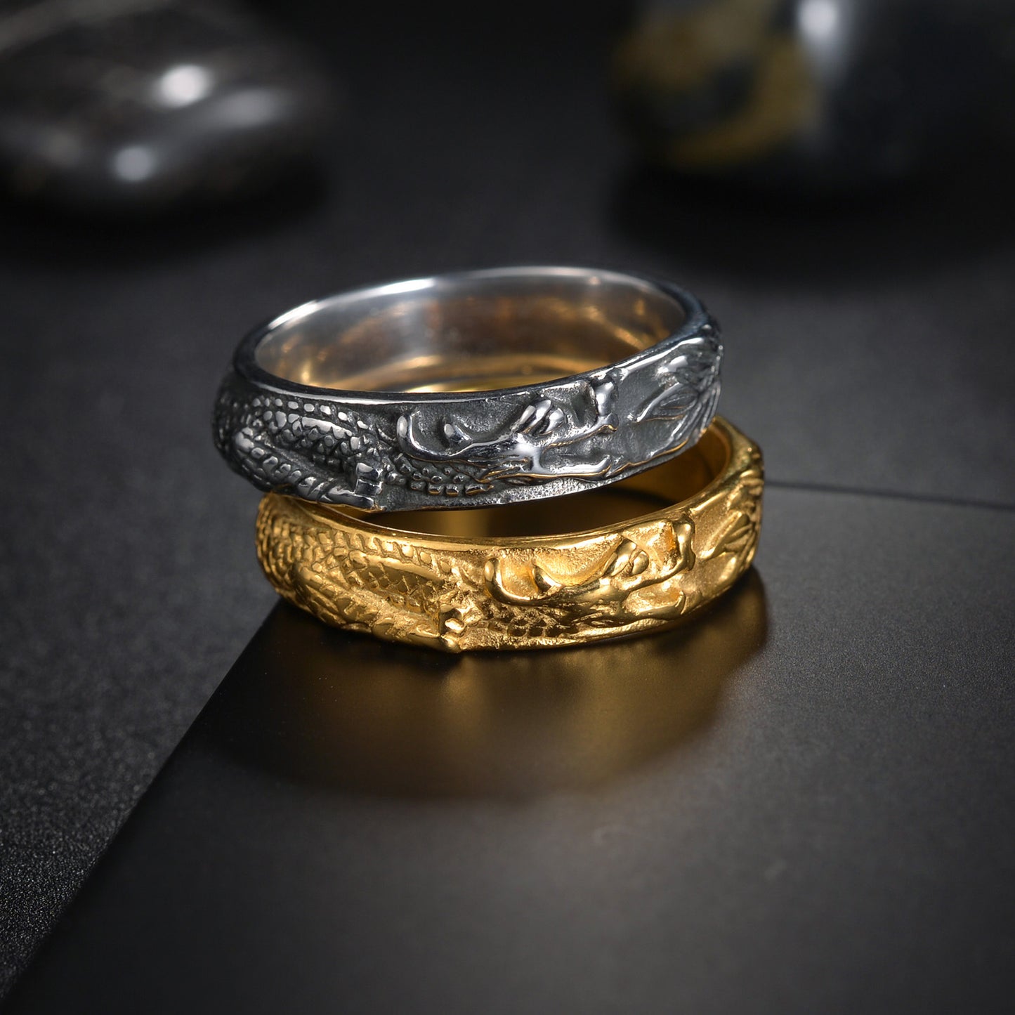 Unisex Titanium Steel Ring With Chinese Dragon Zodiac Design Electroplated Gold Silver Band Sizes 8 9 10 11 12 13