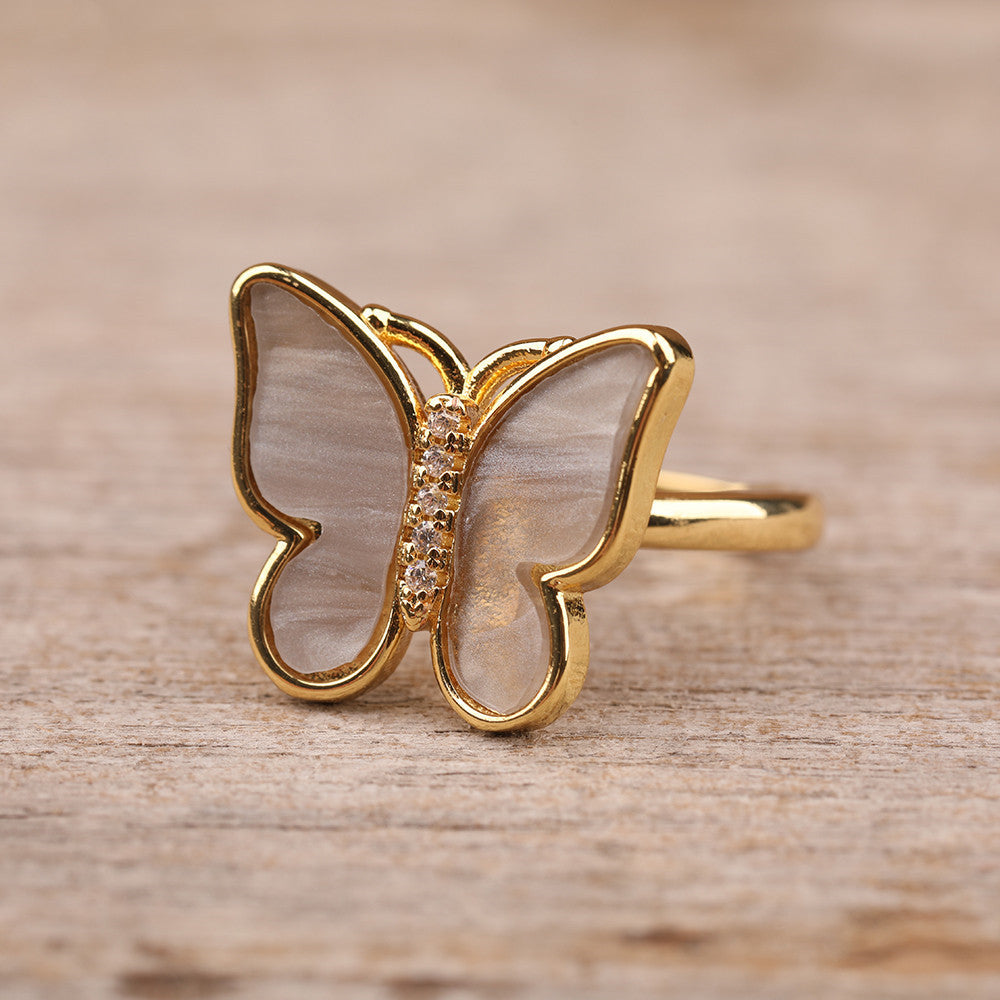 Rotatable Butterfly Ring with Enamel and Natural Stone Gift