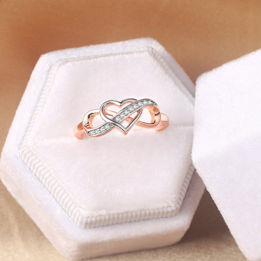 Electroplated Copper Ring Inlay Hollow Heart Shape Infinity Design Jewelry Gift For Her Elegant Stylish Jewelry