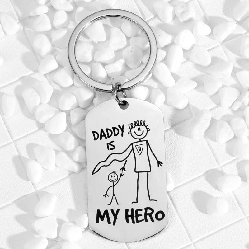 Daddy Is My Hero Keychain Stainless Steel Key Holder Cartoon Design Family Gift For Friends For Family Friends