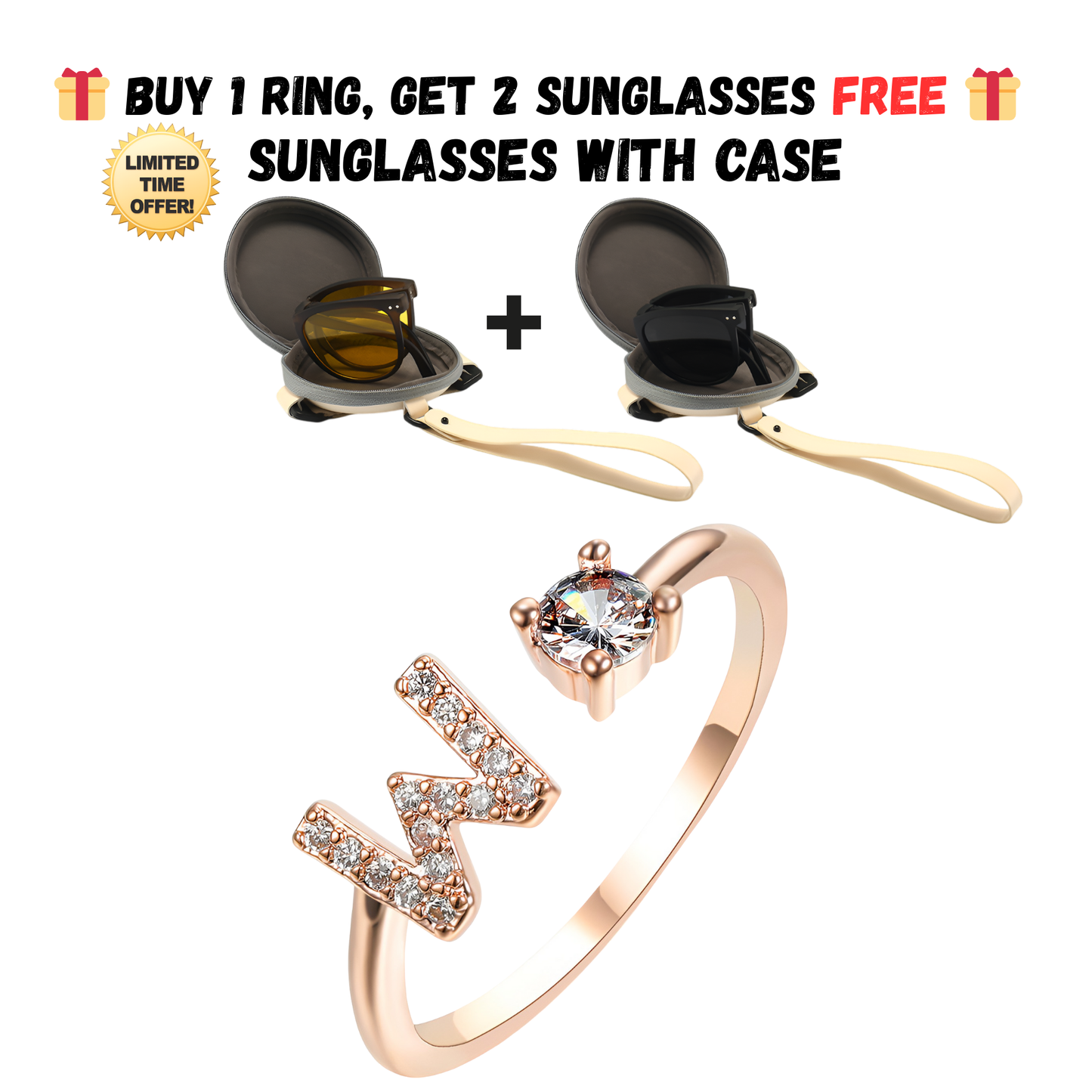 Adjustable Letter Zircon Ring with Alphabet Initials A Z Copper Alloy Jewelry Gift for Women Elegant Gift Idea